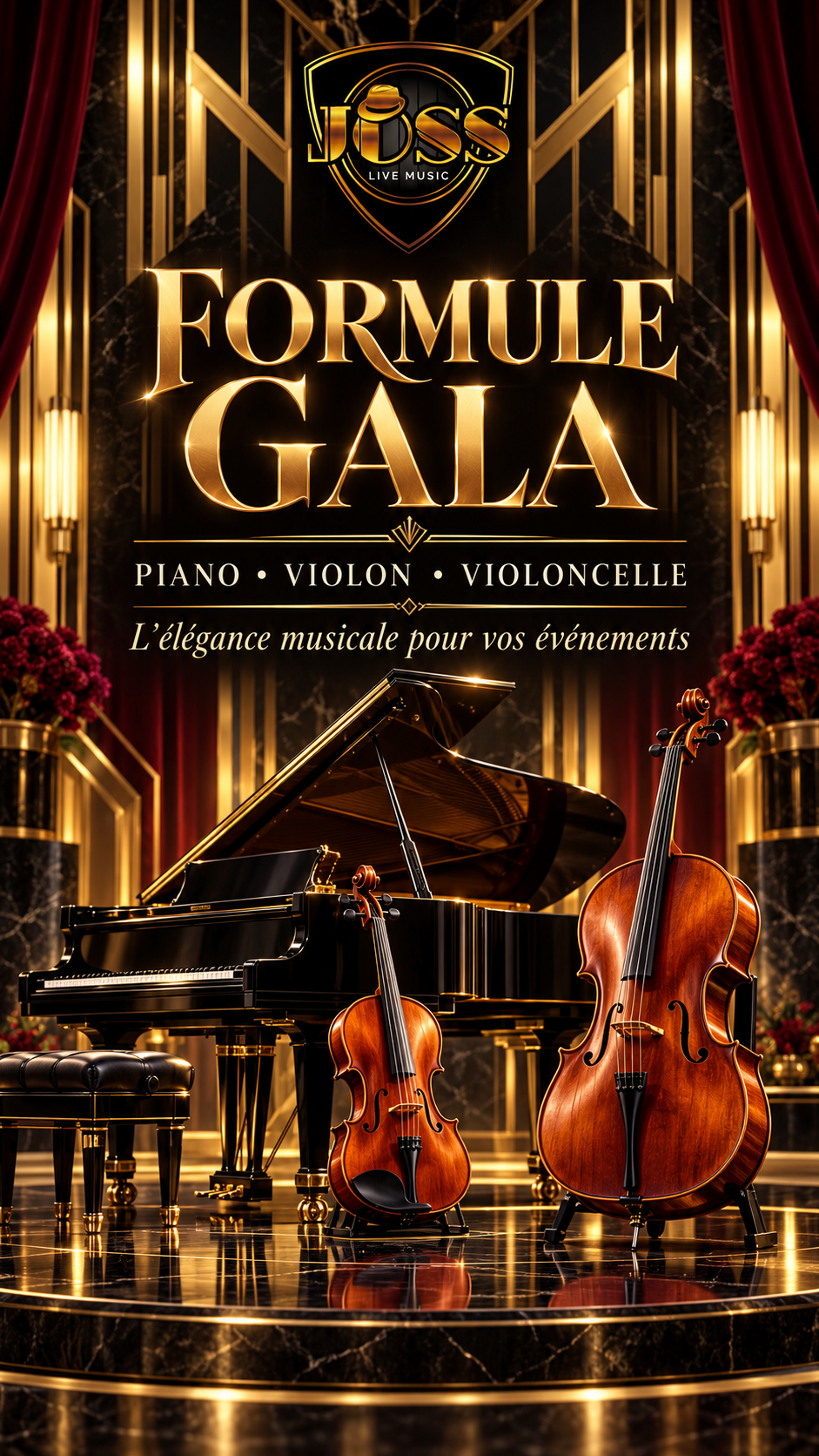 Affiche Formule Gala Joss Live : piano, violon et violoncelle pour vos événements